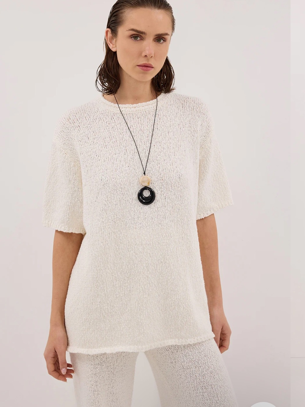 DISSH White Textured Short-Sleeve Sweater Top
